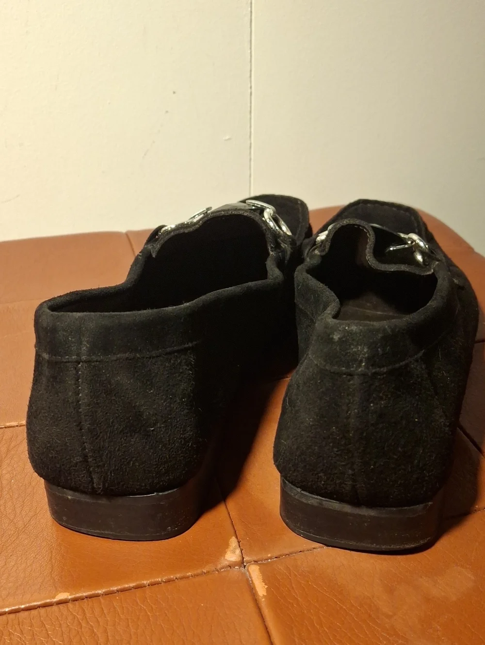 Stuart Weitzman Black Women's Suede Loafer Flats with Decorative Hardware